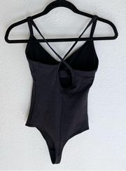 Athleta Front Plunge Bodysuit Black Sz XS