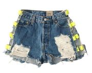 Furst of a Kind Denim Levi's Jean Shorts Neon Green & Ring Lattice