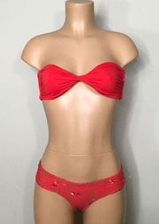 New. Volcom red teeny bikini.