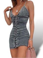 NWT Grey Bodycon Corset Style Lace Up Front Detailing