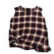 All Saints Womens Red Black Checked Tank Top Knot Hem Size 0