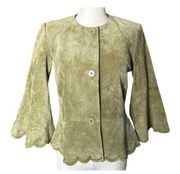 Newport News Womens Sage Green 3/4 Bell Sleeve Leather Suede Jacket Size 4