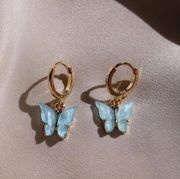 Light Blue Butterfly Huggie Earrings