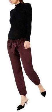 NWT A Pea In The Pod Underbelly Satin Jogger Pants Burgundy Women’s Size Large