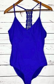 YMI Royal Blue One Piece Lace Back Swimsuit Size Large