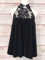 AG Adriano Goldschmied Black Lydia Mock Lace High Neck Top Size L