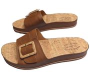 Kork-Ease Tutsi Buckle Cognac Brown Leather Cork Footbed Slide Sandals 11
