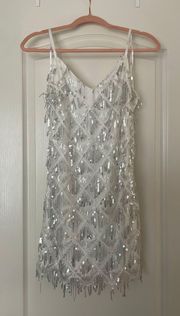 Lulu’s Sparkle White Fringe Mini Dress