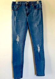 Forever 21 Womens Blue Ripped knees Distressed Straight Jeans Size 30