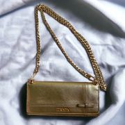 Authentic  Saffiano leather continental mini crossbody gold