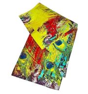 100% Silk Vibrant Colorful Peacock Feather Print Scarf 64” x 14”