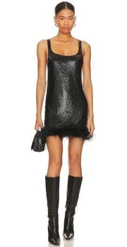 h:ours Revolve Chainmail Ostrich Feather Mini Dress Black-Still Full Price READ