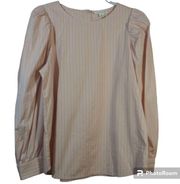 Treasure & Bond Pink Stripe Puff Sleeve Button Back Long Sleeve Top Size M