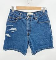 Eddie Bauer Medium Wash Blue Denim Distressed Mom Shorts Women's Size 27