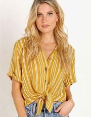 FAITHFULL THE BRAND Anthropologie Women's Toulin Roy Stripe Blouse Yellow Size 4