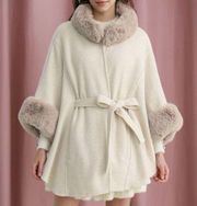 SHEIN Faux Fur Trim Poncho Cape Coat