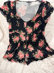 + Black floral Low V button up Romper