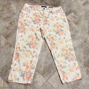 Charter Club Bristol Capri Floral Mid Rise Capri Pants White Orange Petite 12