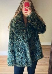 NWT Zadig & Voltaire Faux fur Coat Miller Leo Green Leopard Print Medium