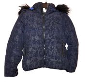 Outdoor Edition Camo Puffer Jacket Faux Fur Hood Black Blue XS