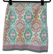 Talbots Turquoise Pink Print Pattern Lined Skirt