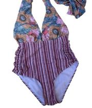 NICOLE MILLER Convertible One-piece Swimsuit In Floral Stripe Size‎ S New