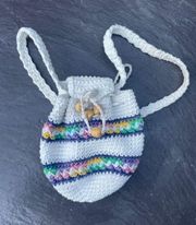 Mini crochet cream backpack 