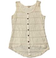 Zenana Outfitters Lace Mesh Sheer Faux Button Off White Tank Top