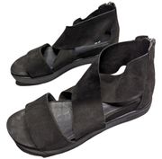 Eileen Fisher Sport Black Suede Strappy Exposed Zip Sneaker Sole Wedge Sandals 5