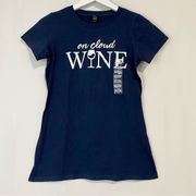 Bay Island Women’s On Cloud Wine Short Sleeve Graphic Tee Navy Size Small NWT