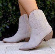 Taupe Embroidered Ankle Cowboy Boots 