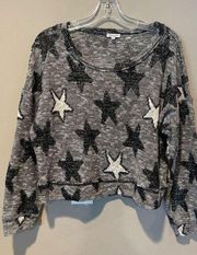 Splendid Boxy Star Print Metallic Black White Gray Sweater lg