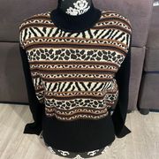 NINA CHARLES for KASPER A.S.L. Black and Brown Animal Print Sweater Size L