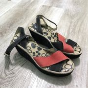 Fly London Pati Wedge Sandal 38 Red Black Portugal