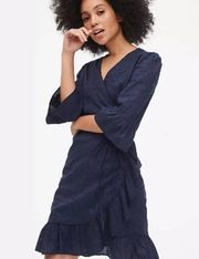 Gap Wrap Dress Eyelet Ruffle Navy Blue Size XS