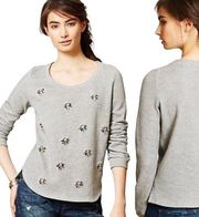Anthropologie Lilka Embelllished Beaded Pullover Sweatshirt Scoop Neck Gray M