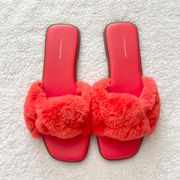 Red Furry Slide Sandals