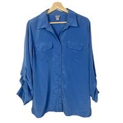 Laura Scott Blue Collar Long Sleeve Button Down L