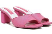 NEW Franco Sarto Linley Slide Sandals 8 Pink Raffia Slip On Block Heel Leather
