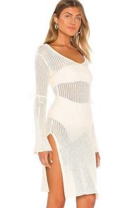 Lovers + Friends  SOLTA KNIT DRESS Neutral Cream Crochet Midi Coverup Large NWT