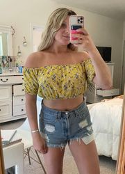 Yellow Floral Strapless Crop Top 