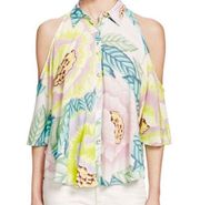 Mara Hoffman Tropical Pastel Print Blouse Top, Cold Shoulder sz. XS