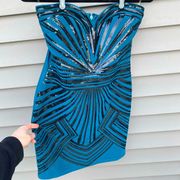 size 8 teal strapless sweetheart black sequin dress