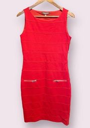 Adrienne Vittadini Ruby Red Sheath Dress with Zipped Front Pockets - size 8