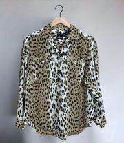 Vintage 90s Long Sleeve Leopard Cotton Button Down Shirt Size S