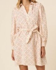 FRNCH Romanne Shirtdress Dress Floral Cotton V-neck Puff Sleeve Small Cream