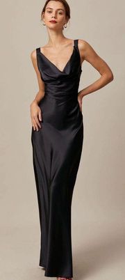 Black Satin Cowl Neck Dress