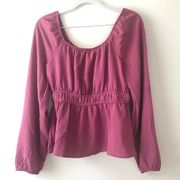 Olive & Oak Square Neck Blouse with Ruching NWT Womens Small long sleeve fuchsia