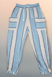 Linen Blend Striped Beach Pants Women’s Size Small Light Blue/White