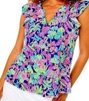 Lilly Pulitzer Oyster Bay Navy Seen And Herd Lacie Peplum Top NWT